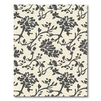 Dark Charcoal Floral Branch Art Rug