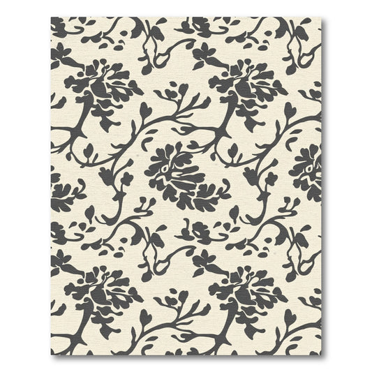 Dark Charcoal Floral Branch Art Rug