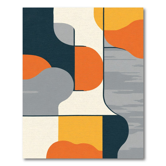 Modern Geometric Ochre and Teal Abstract Rug
