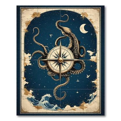 Octopus Compass Vintage Area Rug