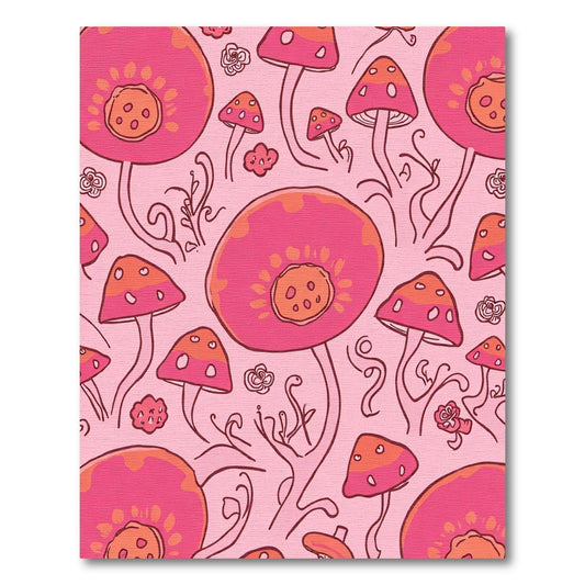 Pink Whimsical Mushroom Garden Art Rug