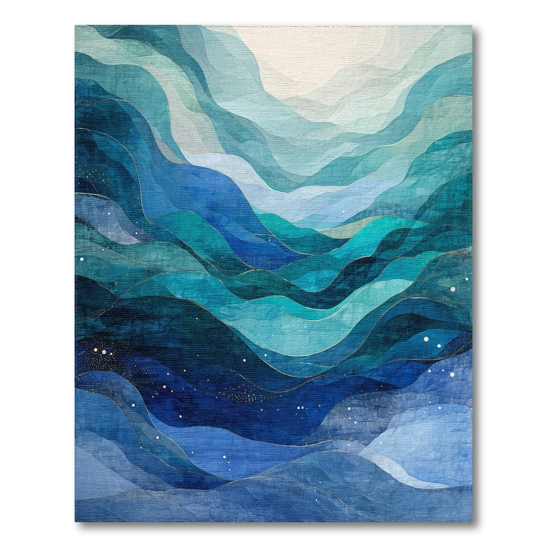 Teal Blue Layered Waves Rug