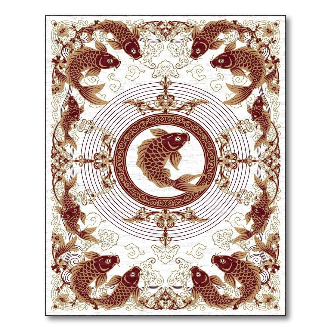 Koi Fish Medallion Brown Area Rug
