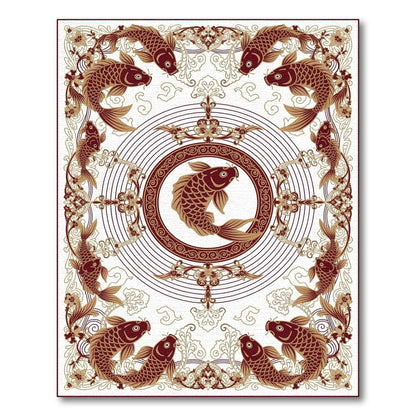 Koi Fish Medallion Brown Area Rug
