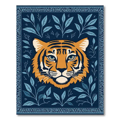 Bold Orange Tiger Blue Leaf Border Rug