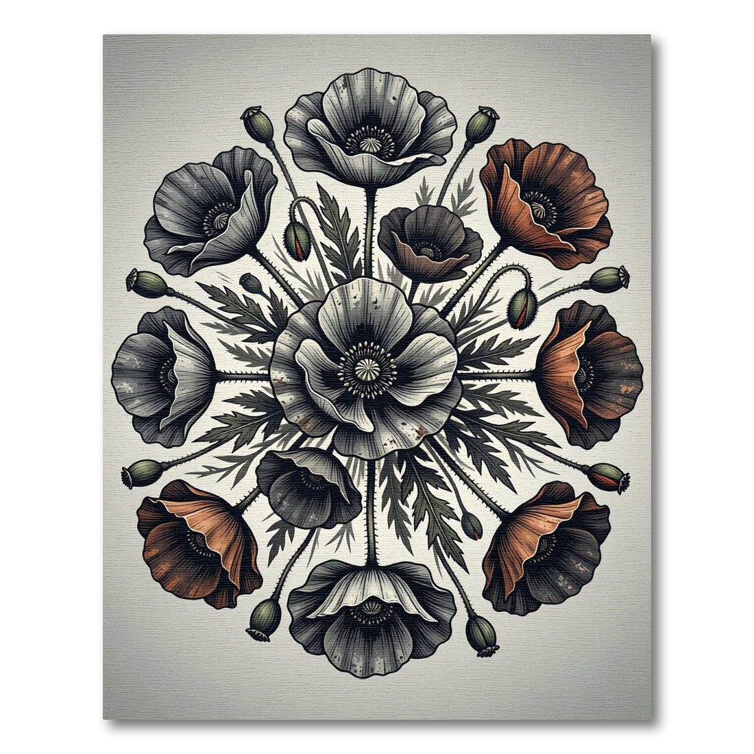 Monochromatic Floral Poppy Mandala Rug