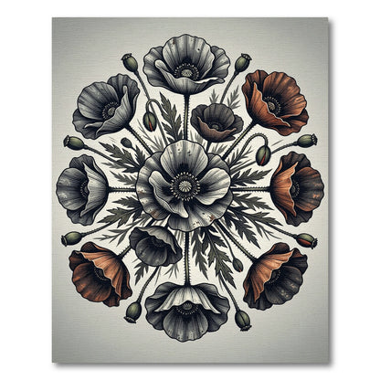 Monochromatic Floral Poppy Mandala Rug