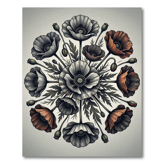 Monochromatic Floral Poppy Mandala Rug