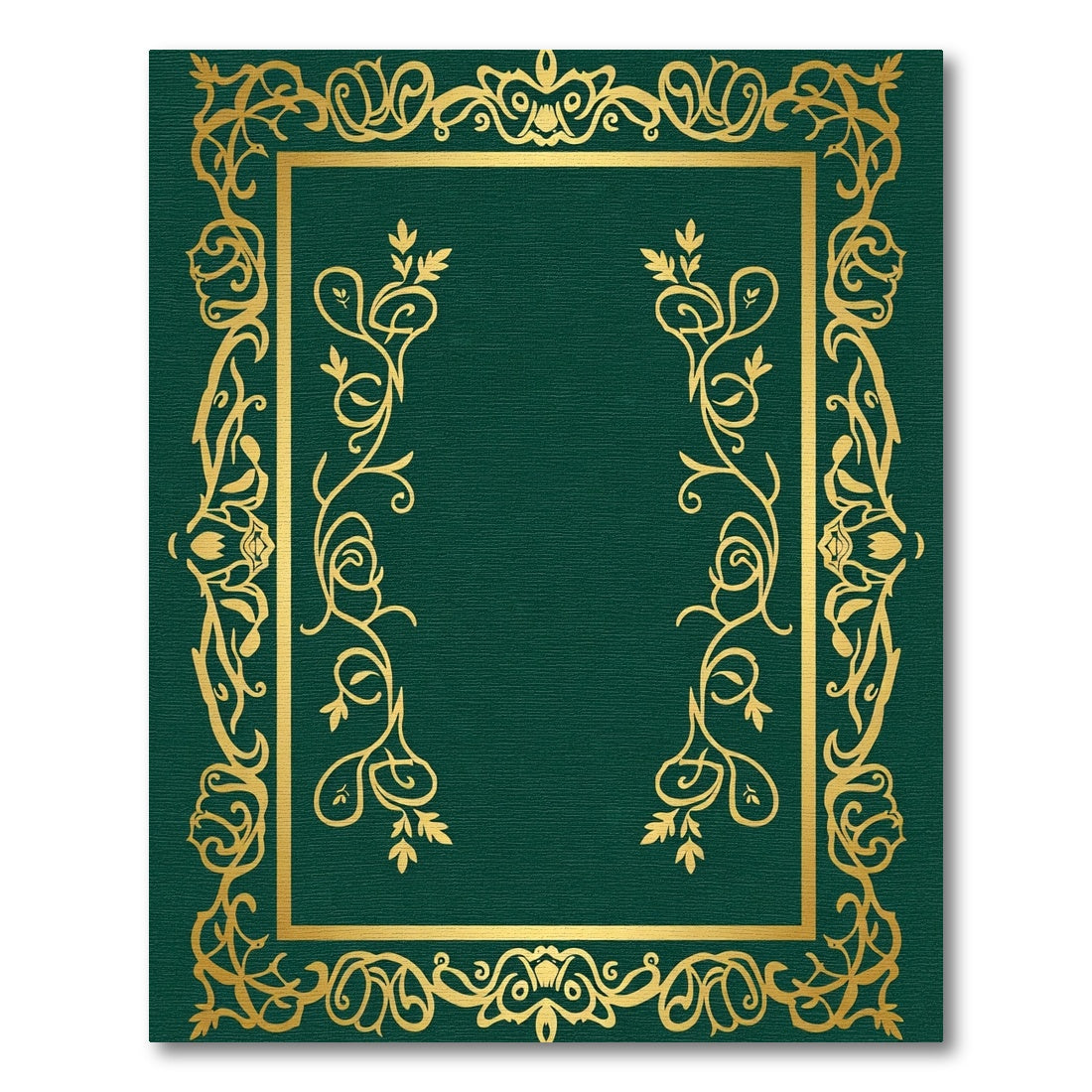 Elegant Gold Scrollwork Emerald Border Rug