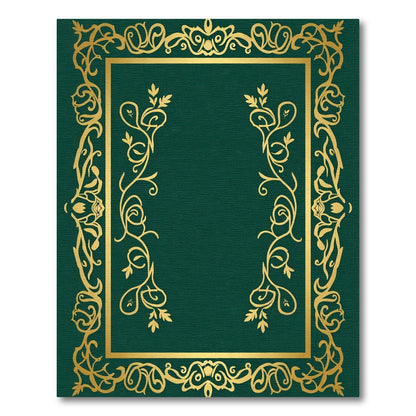 Elegant Gold Scrollwork Emerald Border Rug