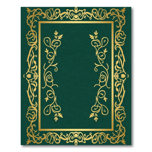 Elegant Gold Scrollwork Emerald Border Rug