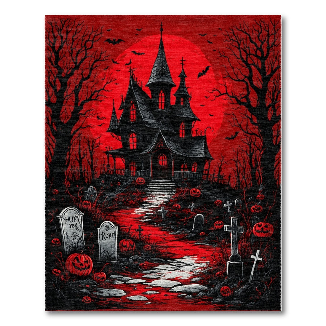 Red Haunted Mansion Halloween Area Rug