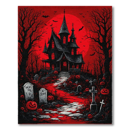 Red Haunted Mansion Halloween Area Rug