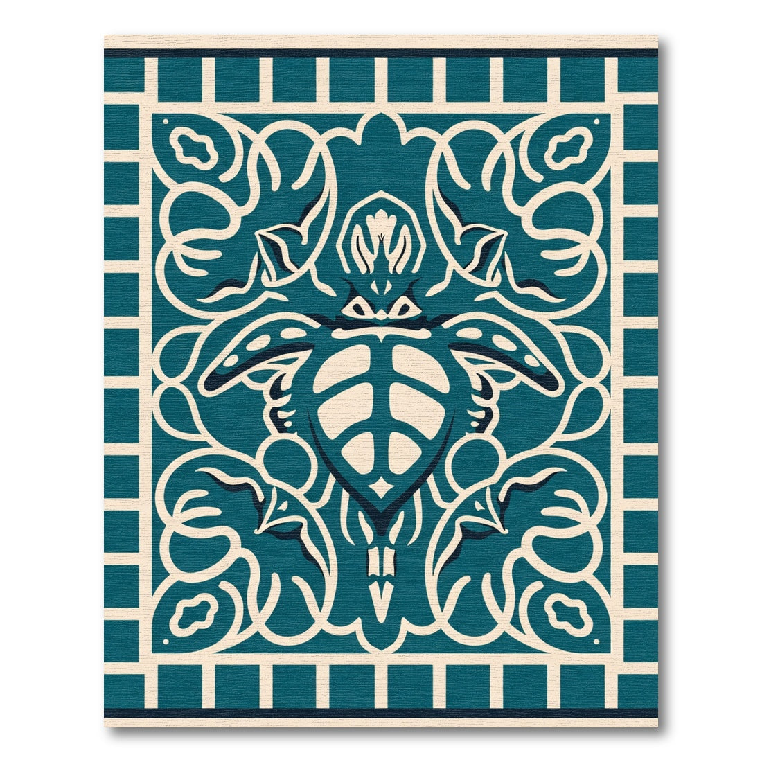Teal Cream Turtle Arabesque Scroll Rug