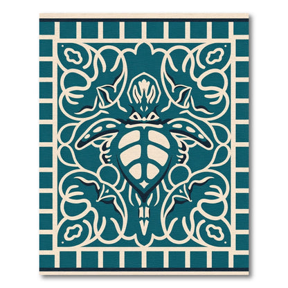 Teal Cream Turtle Arabesque Scroll Rug