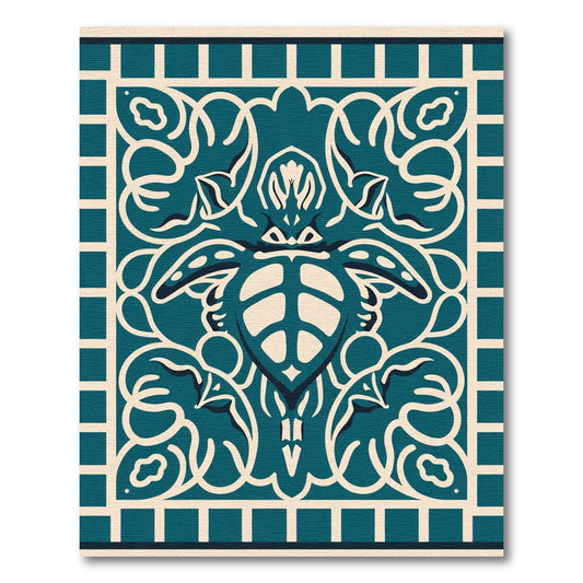 Teal Cream Turtle Arabesque Scroll Rug