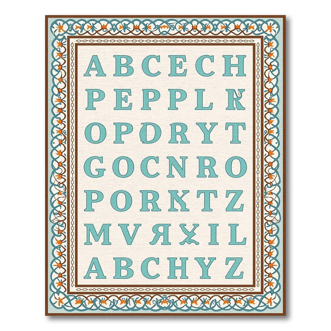 Aqua Alphabet Geometric Border Rug