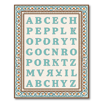Aqua Alphabet Geometric Border Rug
