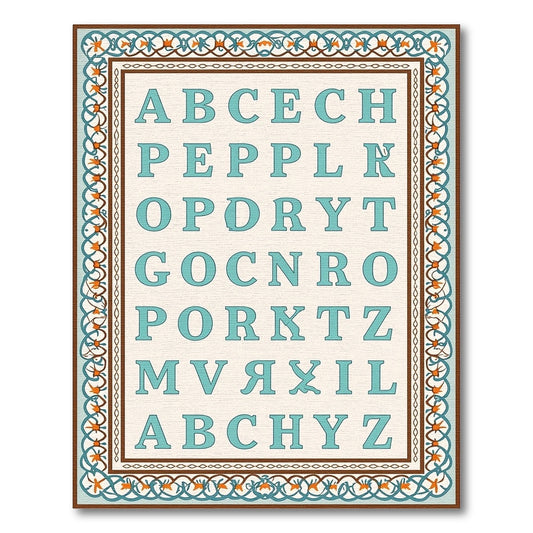 Aqua Alphabet Geometric Border Rug