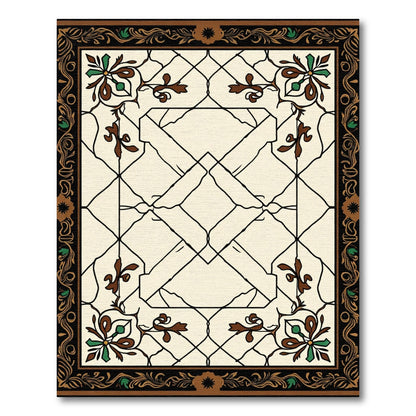 Ivory Geometric Floral Scroll Border Rug