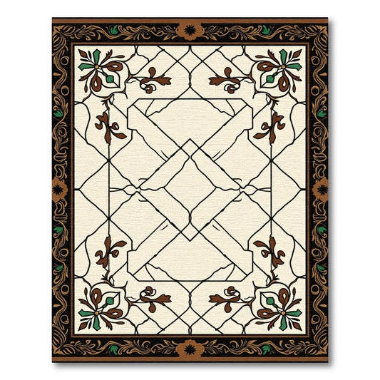 Ivory Geometric Floral Scroll Border Rug