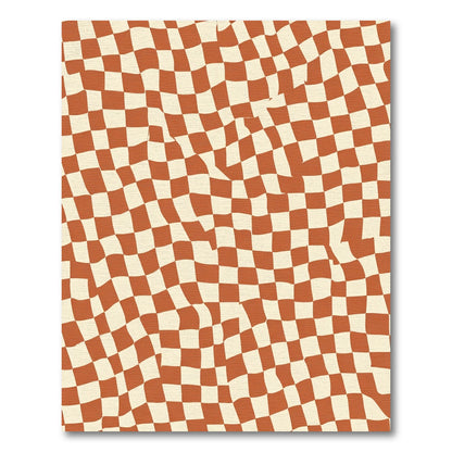 Retro Checkered Terra Cotta Wave Rug