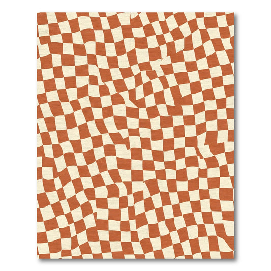 Retro Checkered Terra Cotta Wave Rug