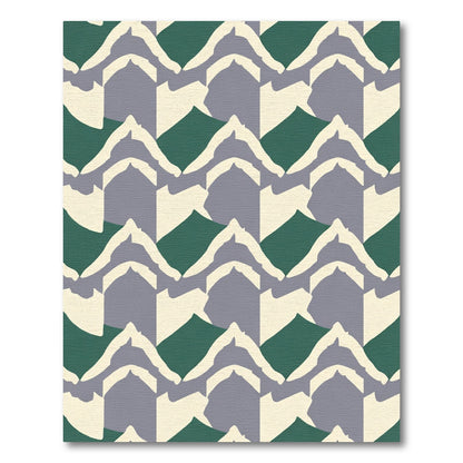 Green Gray Cream Jagged Mountain Landscape Rug