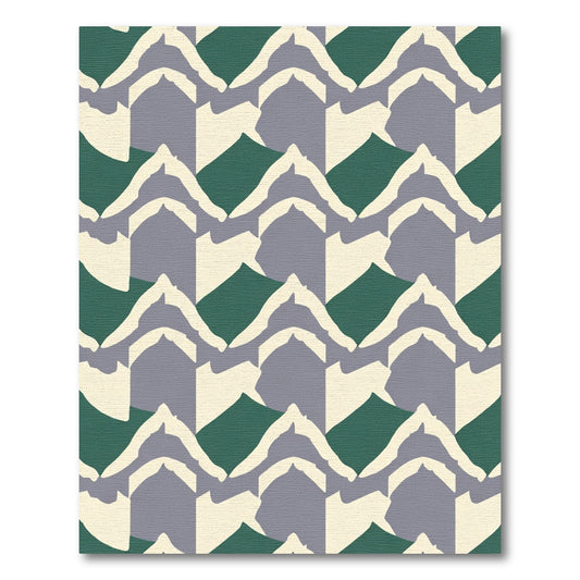 Green Gray Cream Jagged Mountain Landscape Rug