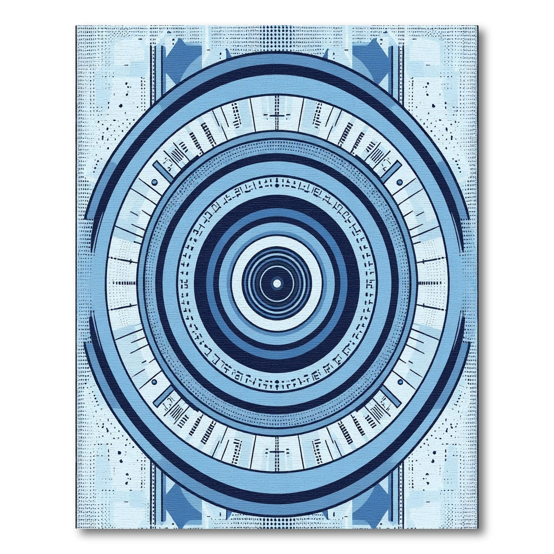 Cerulean Blue Geometric Concentric Circular Rug