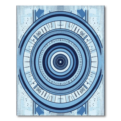 Cerulean Blue Geometric Concentric Circular Rug