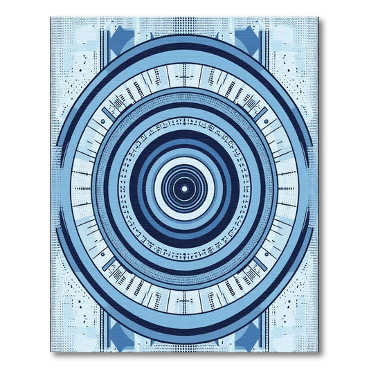 Cerulean Blue Geometric Concentric Circular Rug