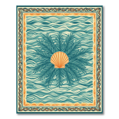 Blue and Teal Coastal Seashell Wave Area Rug