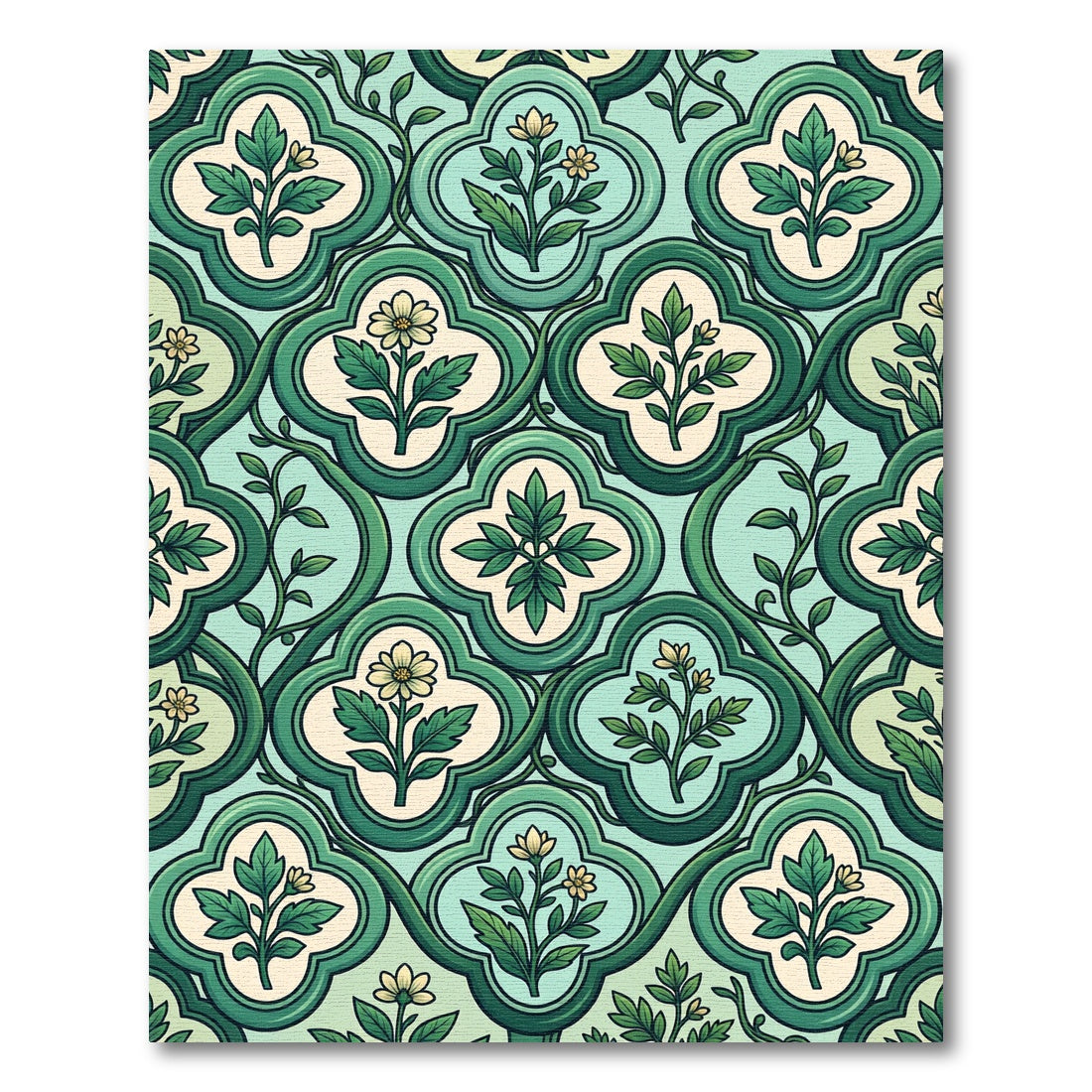 Green Floral Trellis Blossom Rug