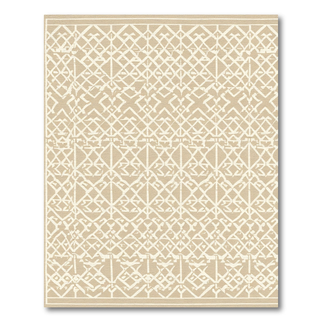 Beige White Geometric Lattice Rug