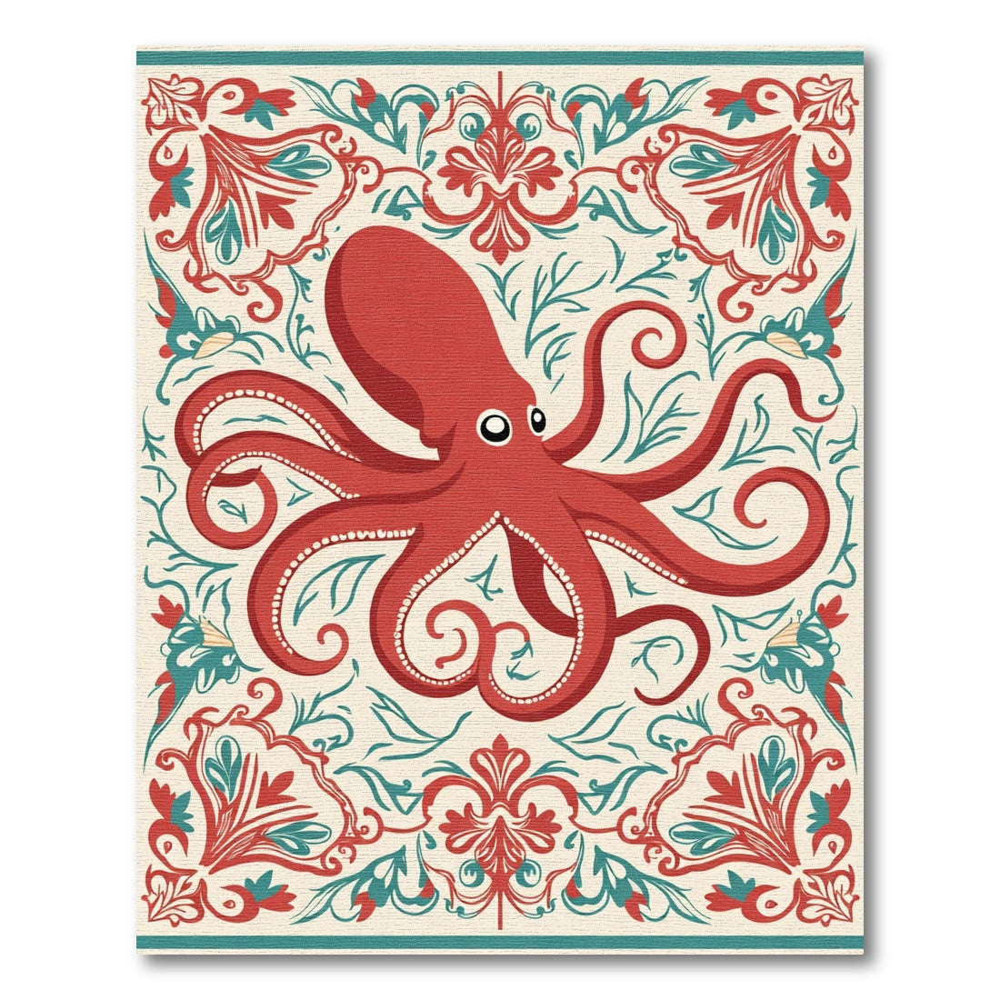 Crimson Octopus Floral Swirl Rug