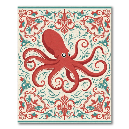 Crimson Octopus Floral Swirl Rug