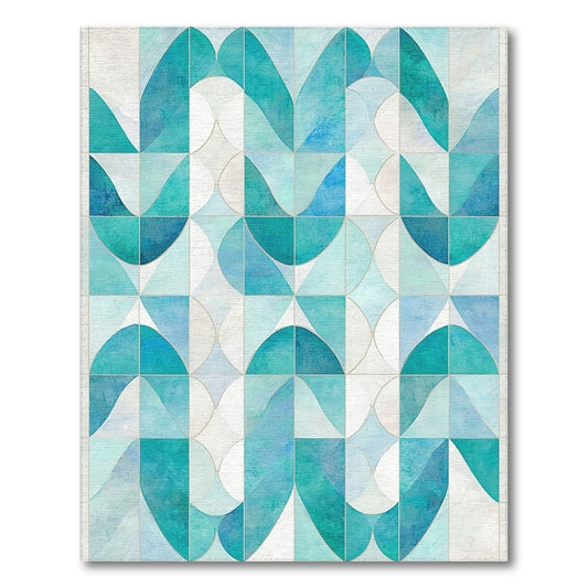 Blue Teal Geometric Wave Area Rug