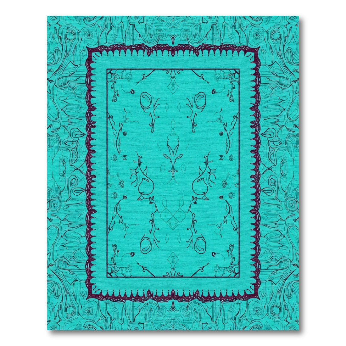 Teal Vine Bordered Abstract Harmony Rug
