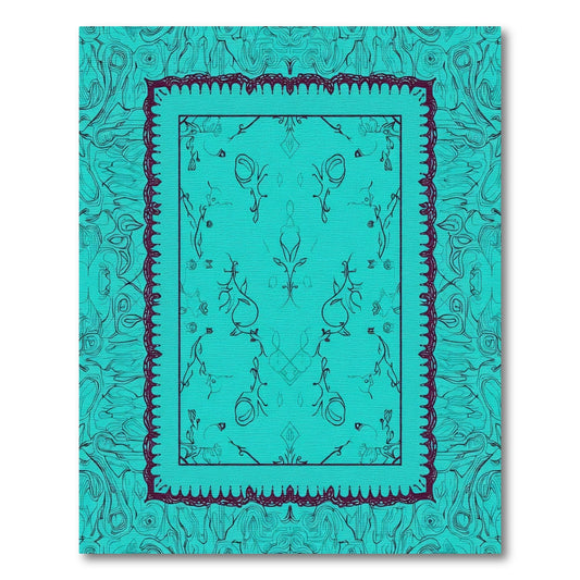 Teal Vine Bordered Abstract Harmony Rug