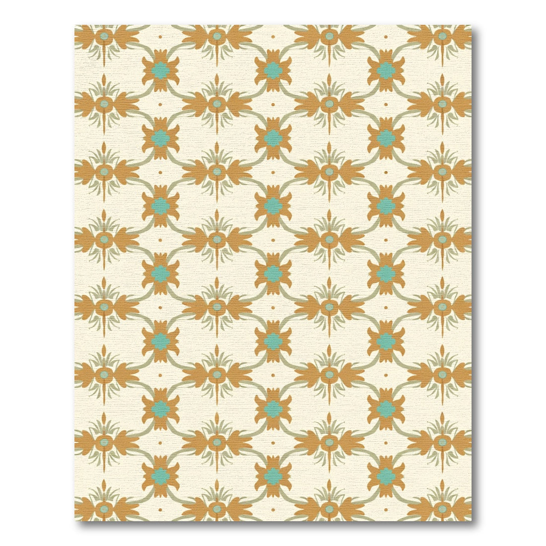 Golden Teal Floral Lattice Rug