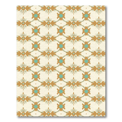 Golden Teal Floral Lattice Rug