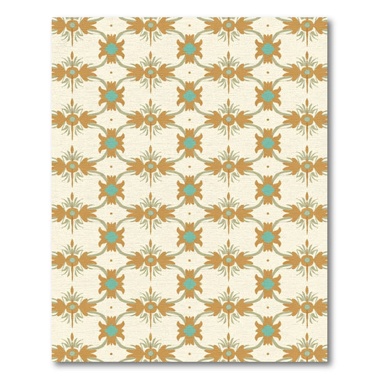 Golden Teal Floral Lattice Rug