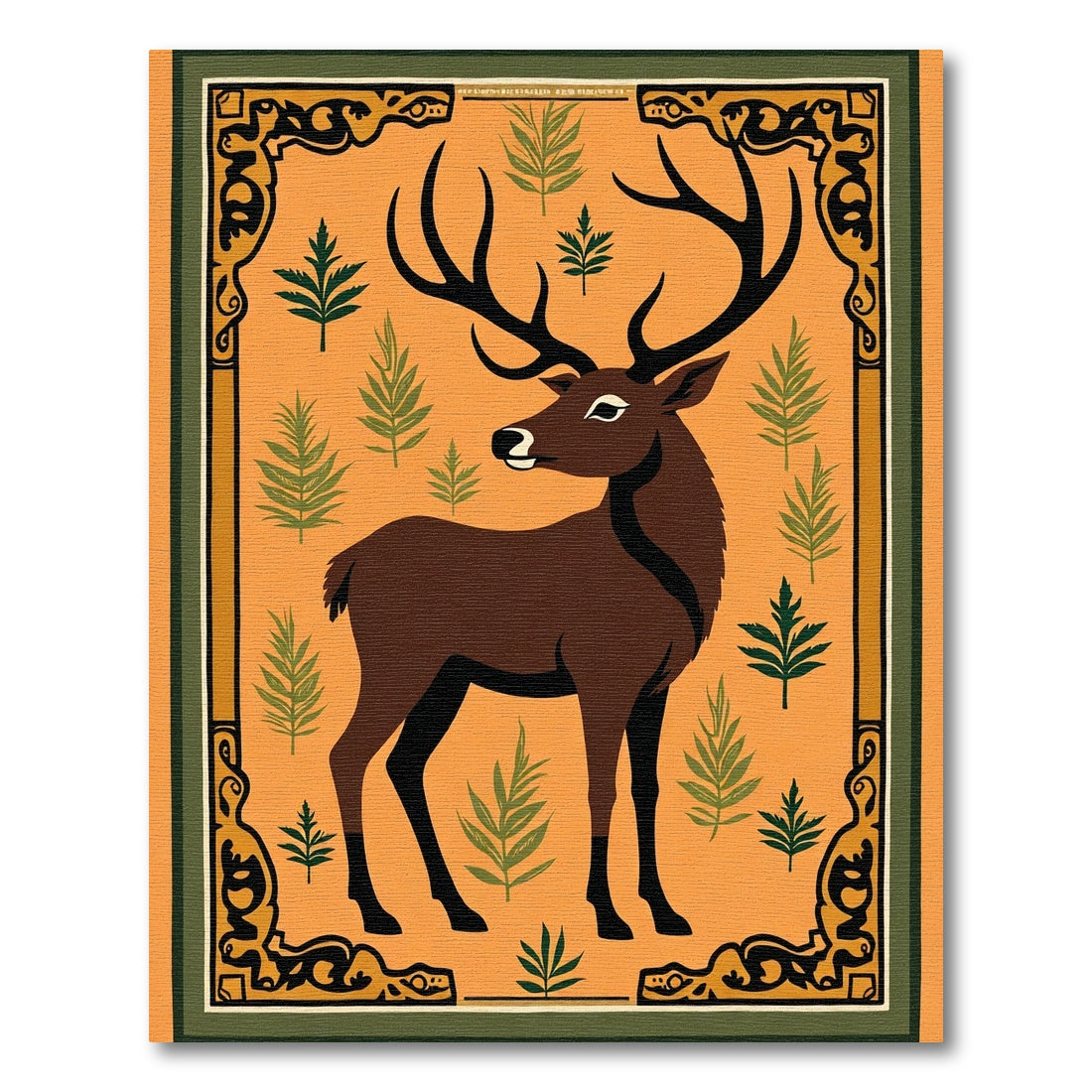Rustic Antlered Deer Forest Scene Rug