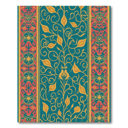 Teal Golden Floral Medallion Border Rug