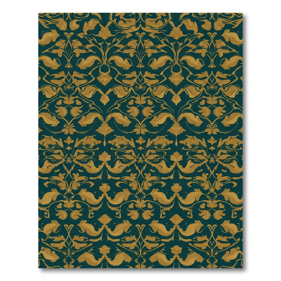 Deep Teal Gold Leaf Damask Rug