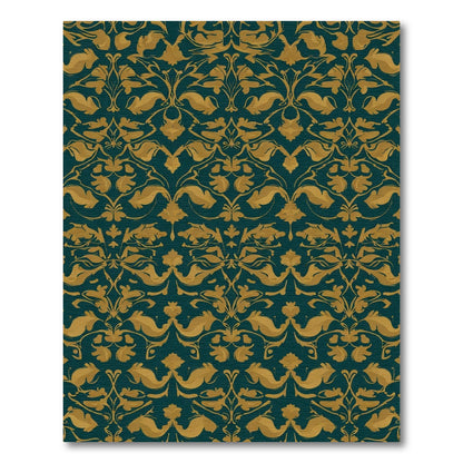 Deep Teal Gold Leaf Damask Rug