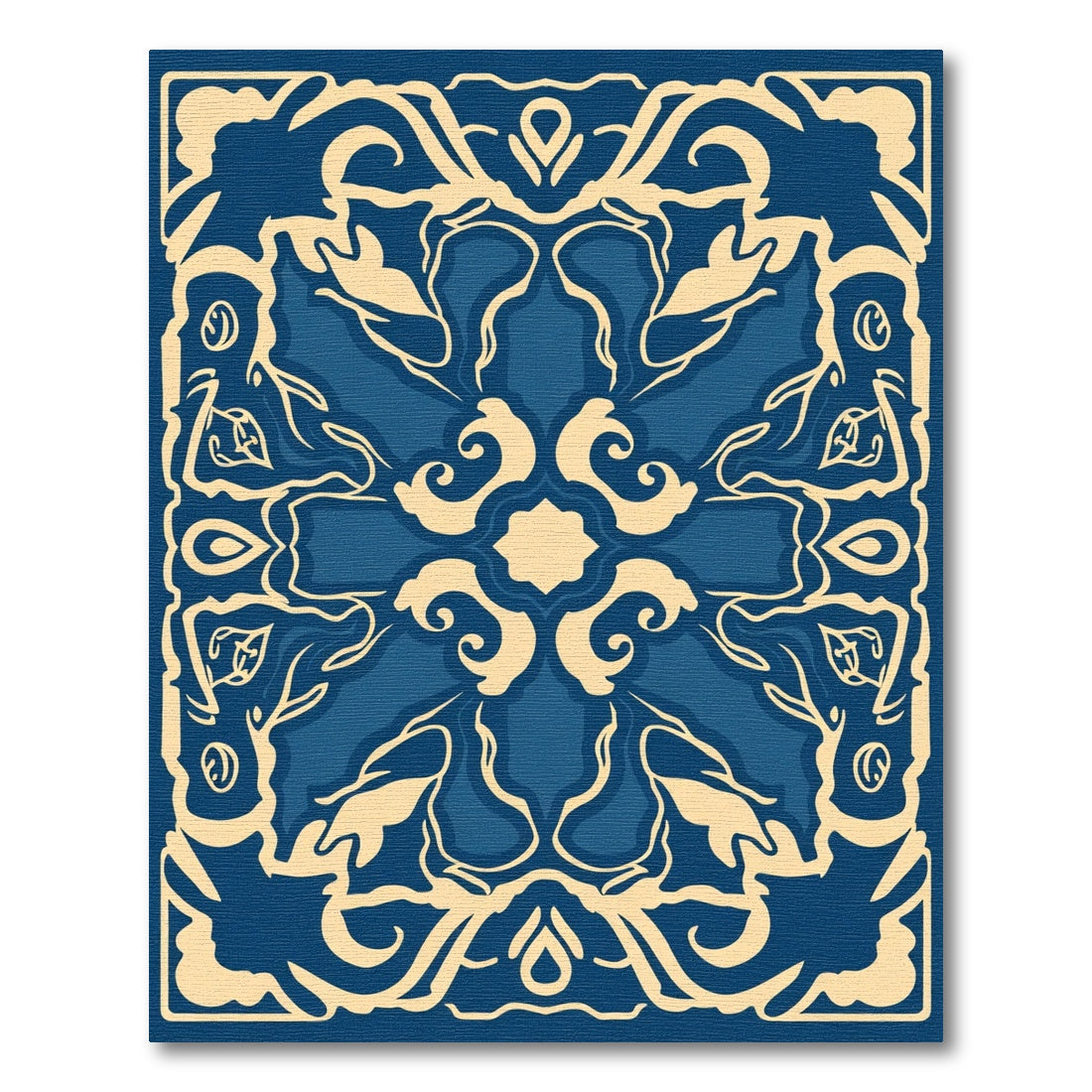 Deep Blue Cream Arabesque Curvilinear Rug