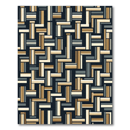 Tan Charcoal White Interlocking Rectangle Art Rug