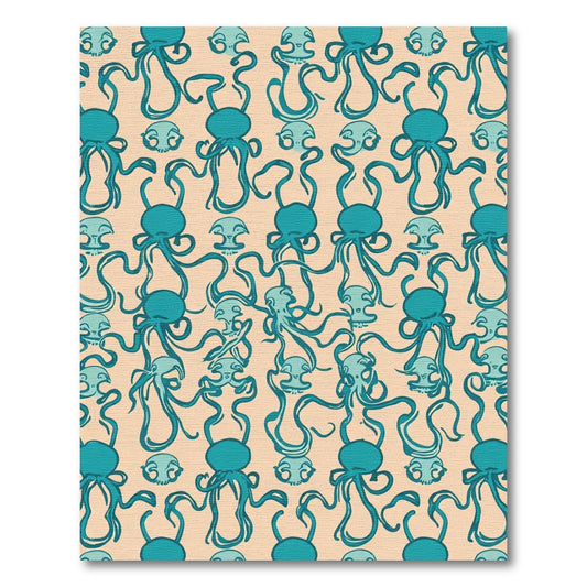 Teal Octopus Skull Whimsical Swirl Rug